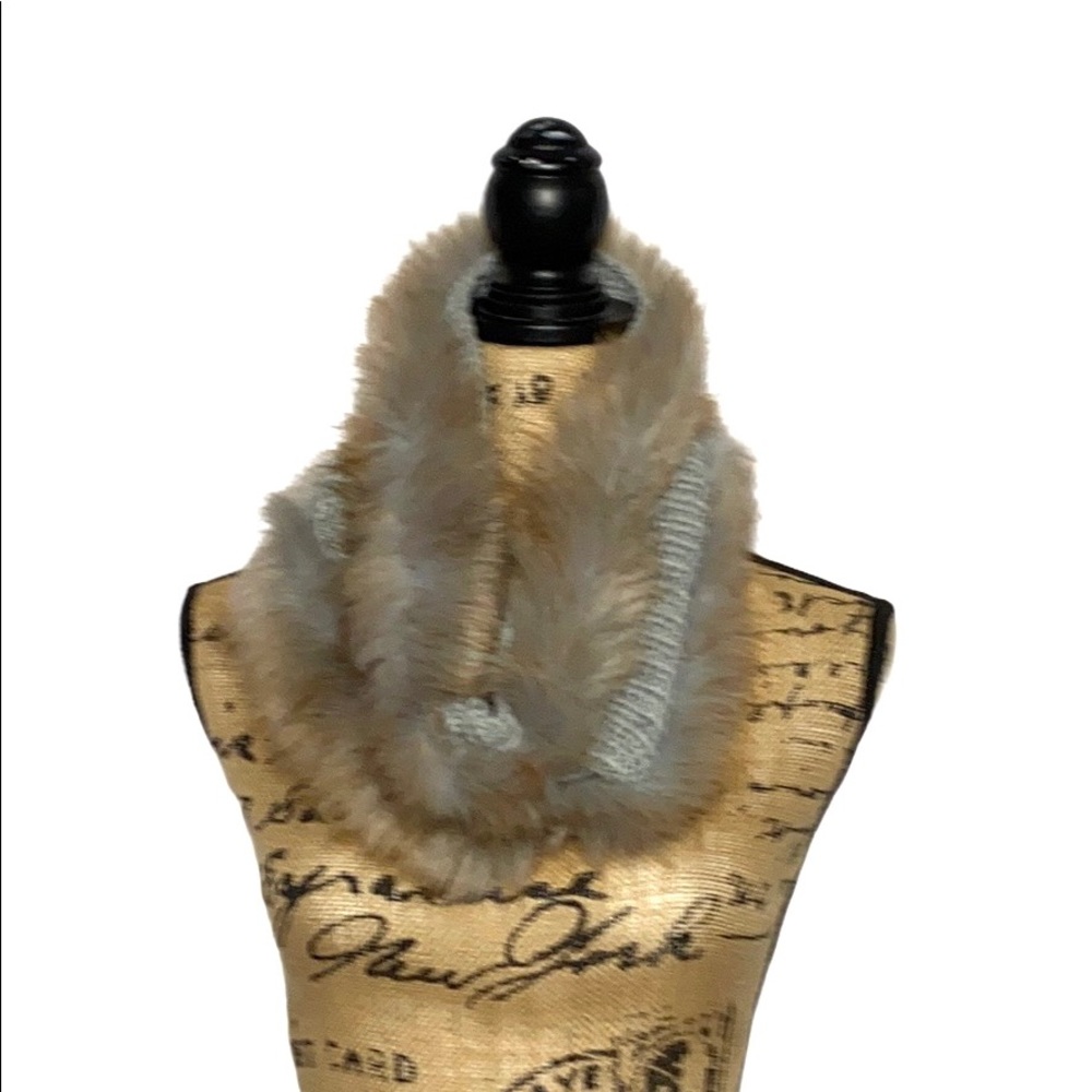 Grey Knit Faux Fur Infinity Scarf